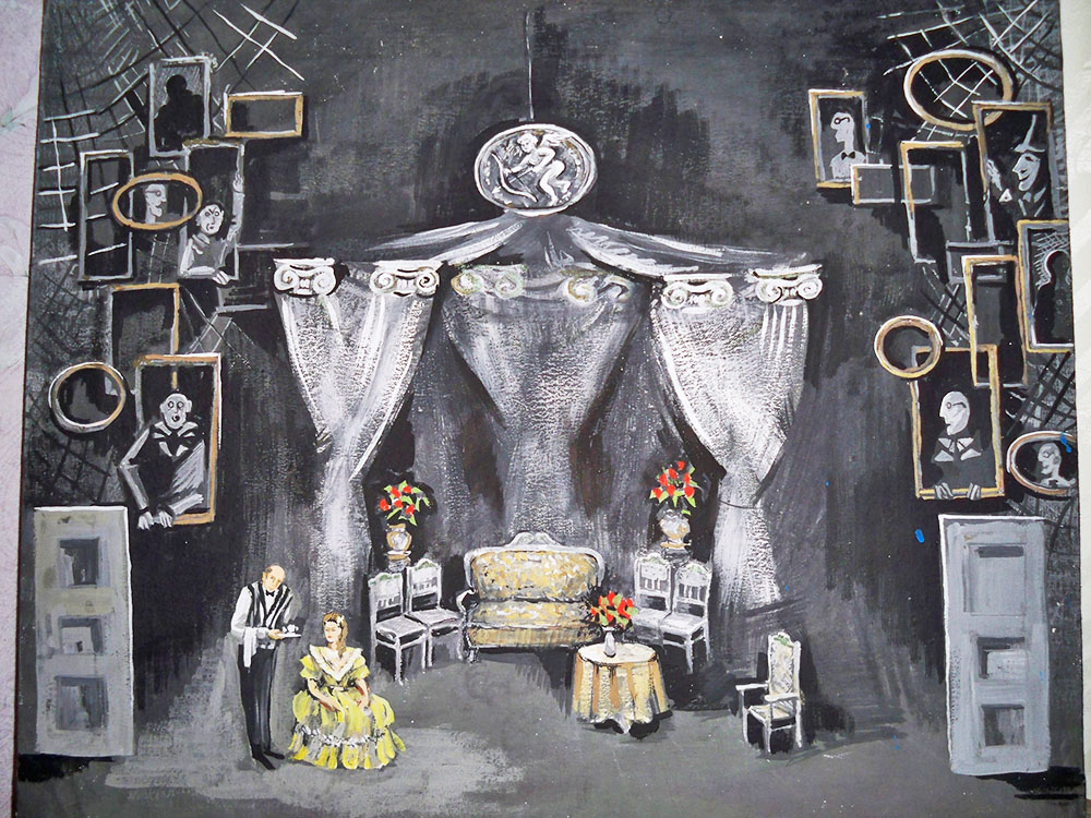 Ескіз декорації до вистави «Тіні» М. Салтикова-Щедріна. 2000-і рр. Папір, гуаш